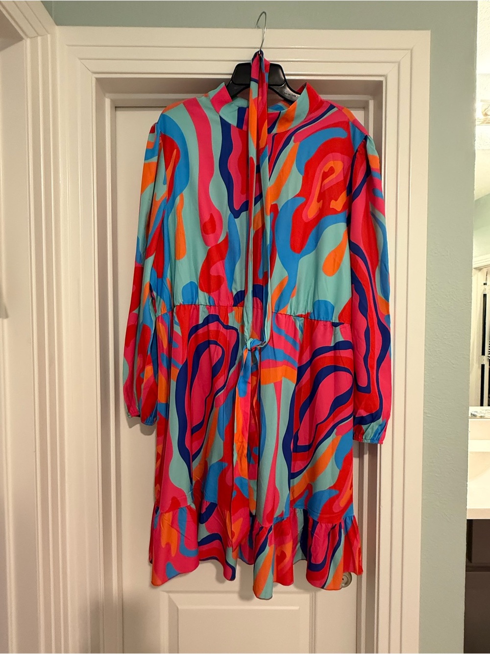 SHEIN Multicolor Abstract Swirl Mini Dress - Turquoise, Pink, Red, Orange, Navy